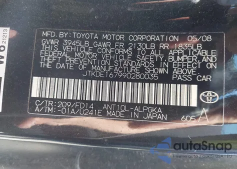 2009 Scion Tc из США, поврежденный, VIN JTKDE167990280035